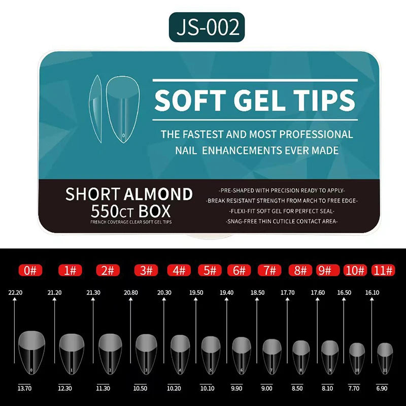 550pcs Soft Gel Nail Tips Set – Full Cover Matte Press-On Tips in Almond & Coffin Shapes