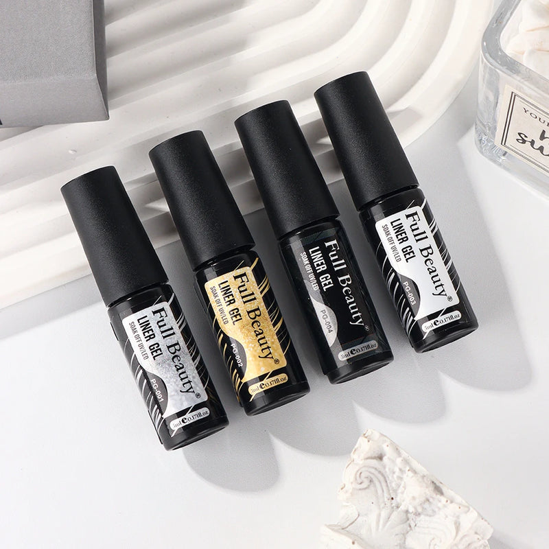 Champagne Gold & Silver Glitter Liner Gel – 5ml Super Bright French Line Nail Art Polish