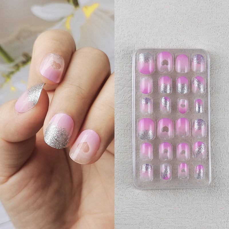 24Pcs Kids Press-On Nails – Glitter Bling Fake Nail Tips, DIY Manicure for Girls Aged 6+