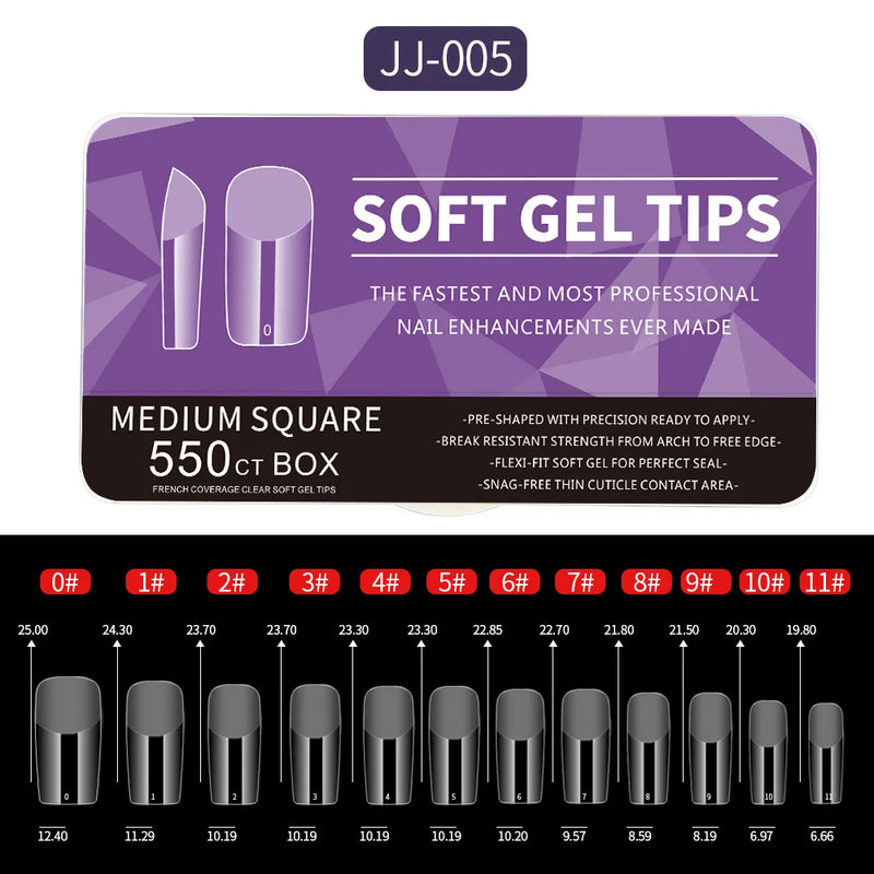 550PCS Soft Gel Nail Tips – Full Cover False Acrylic Nail Tips for Extensions, Short & Medium Shapes