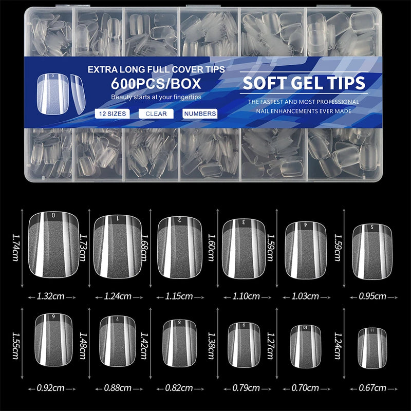 Wegotta 600PCS Extra Short Soft Gel Nail Tips – Almond, Square & Coffin