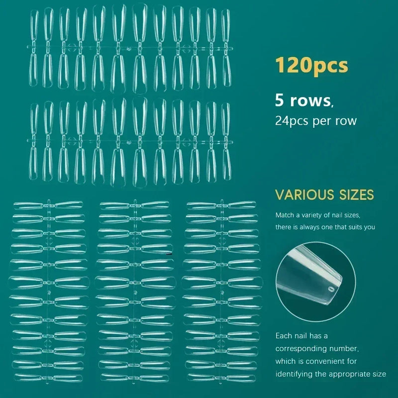 120PCS Coffin Soft Gel Press-On Nail Tips – Clear & Matte Full Cover for Extensions