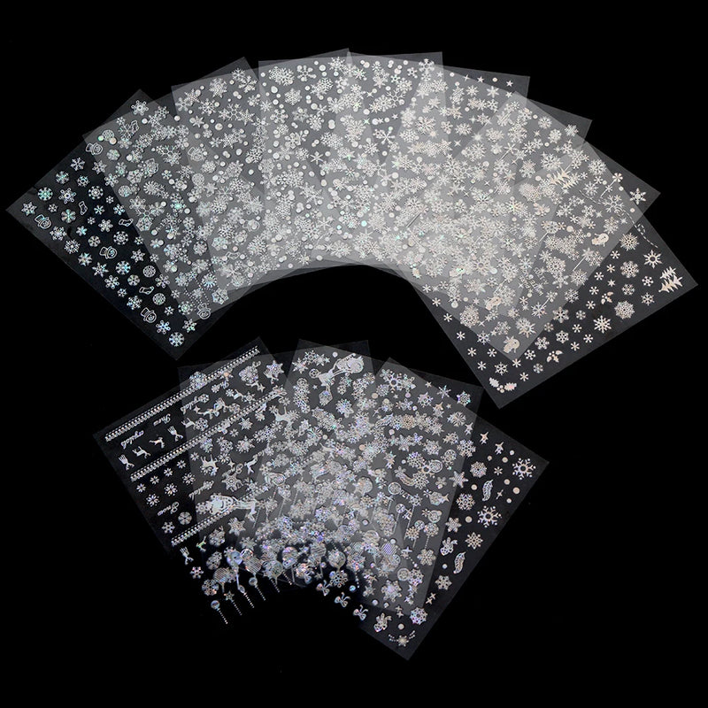 12 Sheets Nail Art Stickers – 3D Self-Adhesive Decals for Holiday Manicures