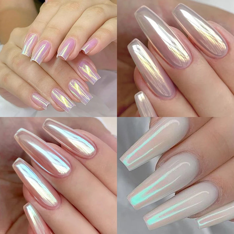 Moonlight Pearl White Chrome Powder – Aurora Mirror Nail Glitter