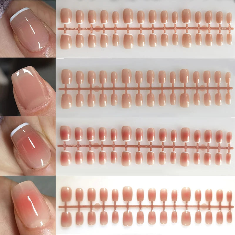 30Pcs French Gradient Short Coffin Nails – Nude Colour Full Cover Press-On Fake Nails