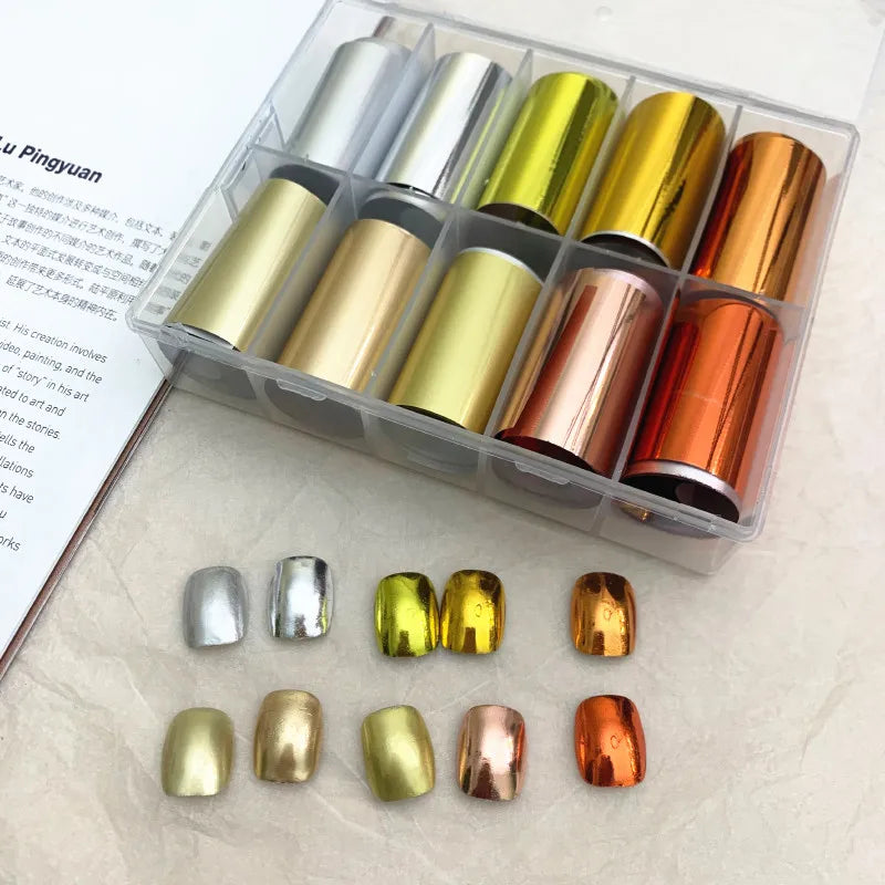 Metallic Nail Foil Transfer Paper – 10 Sheets Chameleon Neon Champagne Wraps for DIY Nail Art