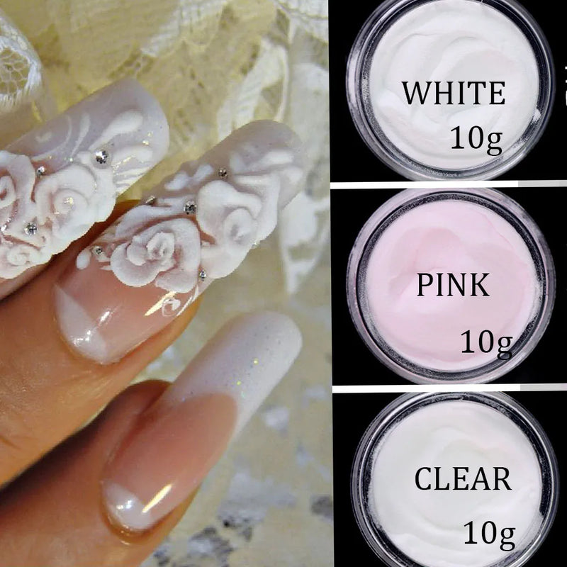 10g/Bottle Professional Acrylic Powder Pink/White/Clear Nude Extension Crystal Powder DIY 3 IN 1