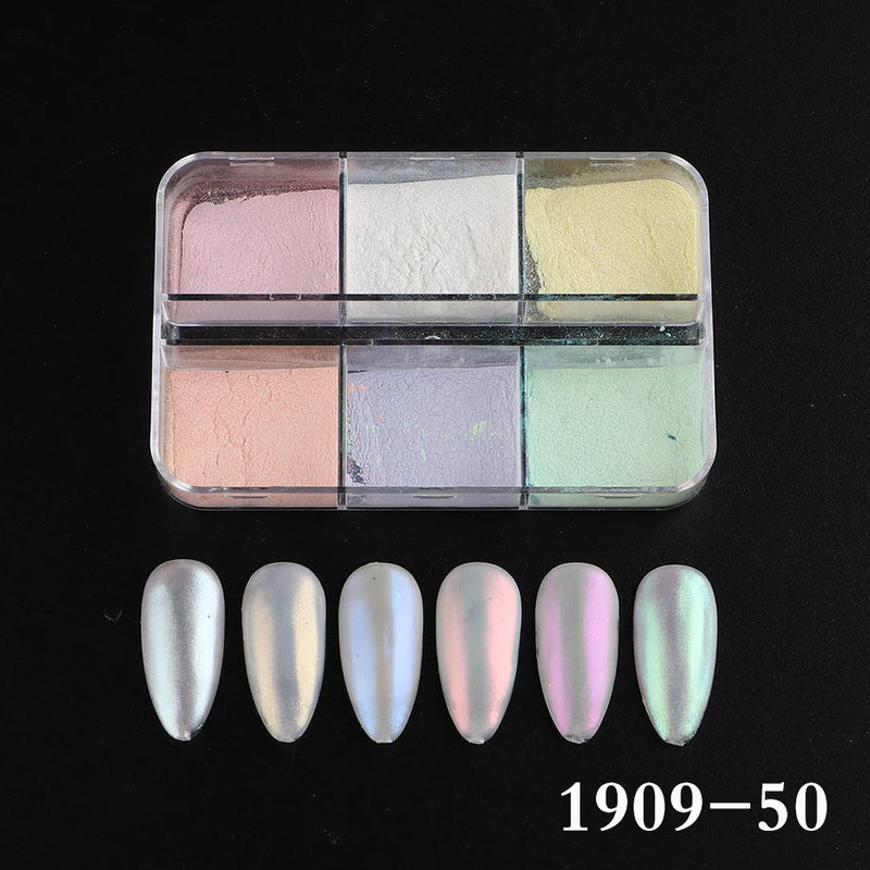Moonlight Mirror Nail Powder – Aurora Chrome & Pearl Effect Pigment (6 Colours)