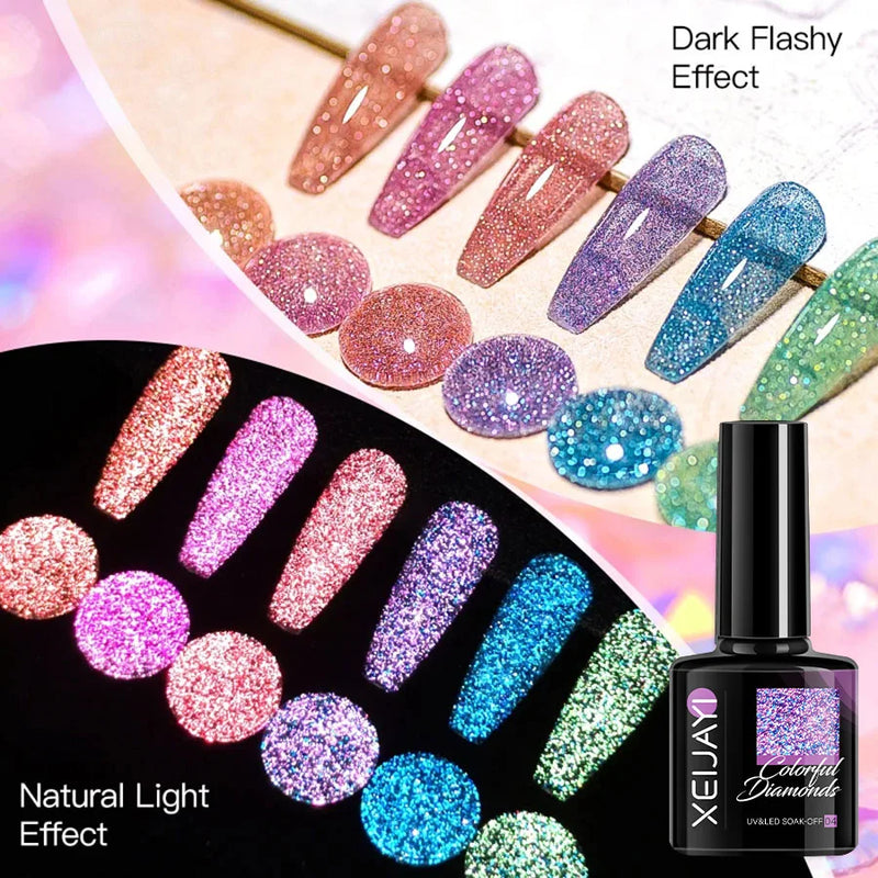 8ml Reflective Glitter Gel Nail Polish – Diamond Sparkling UV/LED Semi-Permanent Gel for Nail Art