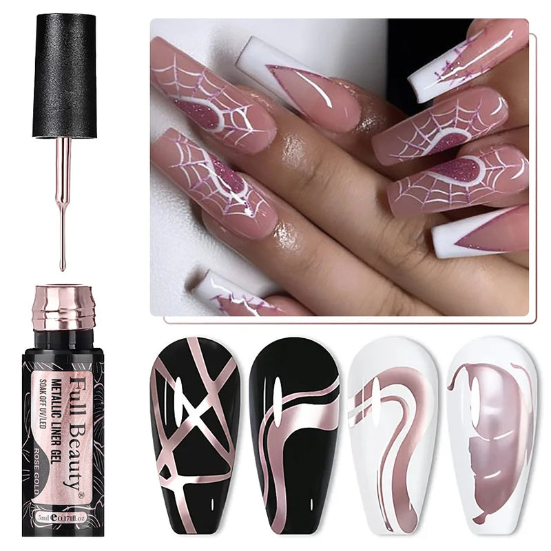 Champagne Gold & Silver Glitter Liner Gel – 5ml Super Bright French Line Nail Art Polish