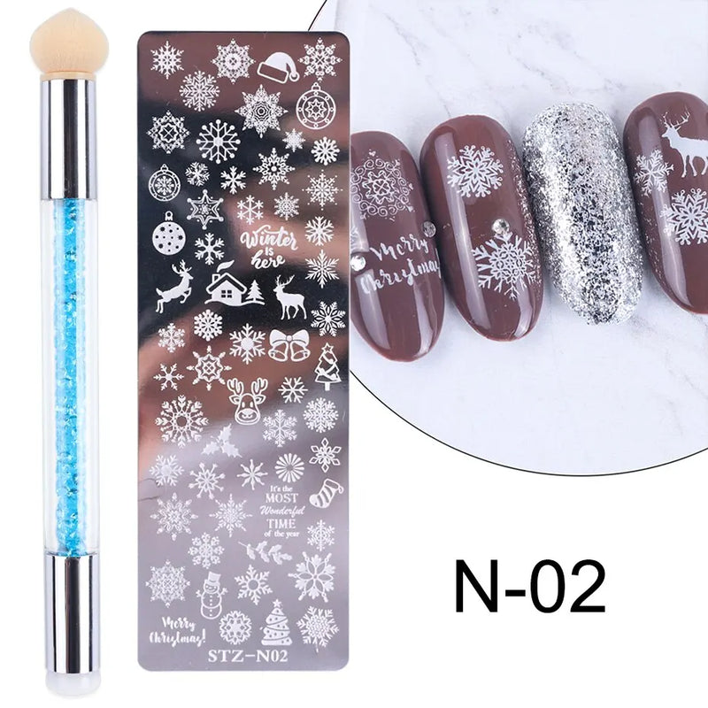 Nail Stamping Plates Set with Silicone Stamper Brush – Flower & Geometry Transfer Templates
