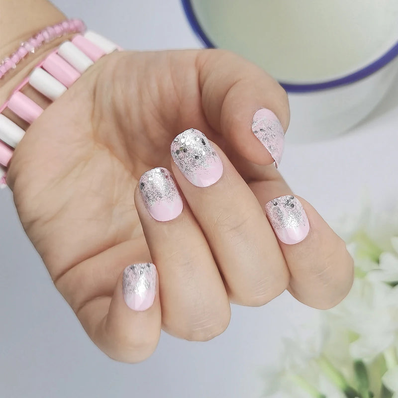 24Pcs Kids Press-On Nails – Glitter Bling Fake Nail Tips, DIY Manicure for Girls Aged 6+