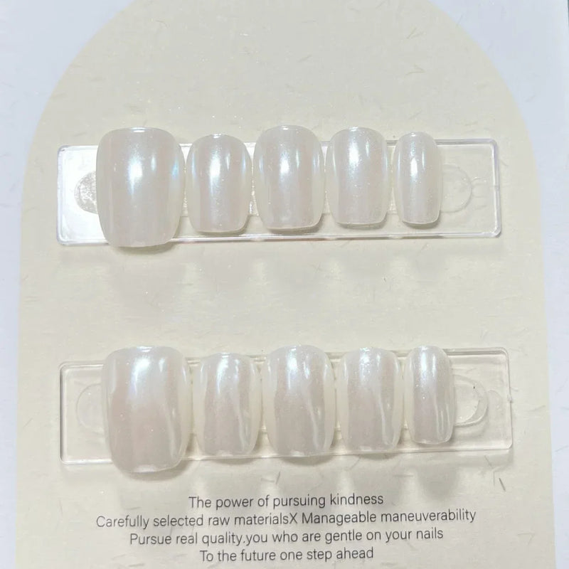 10Pcs Handmade Short Press-On Nails – Pure Colour French Round Full Cover False Nails with Glue