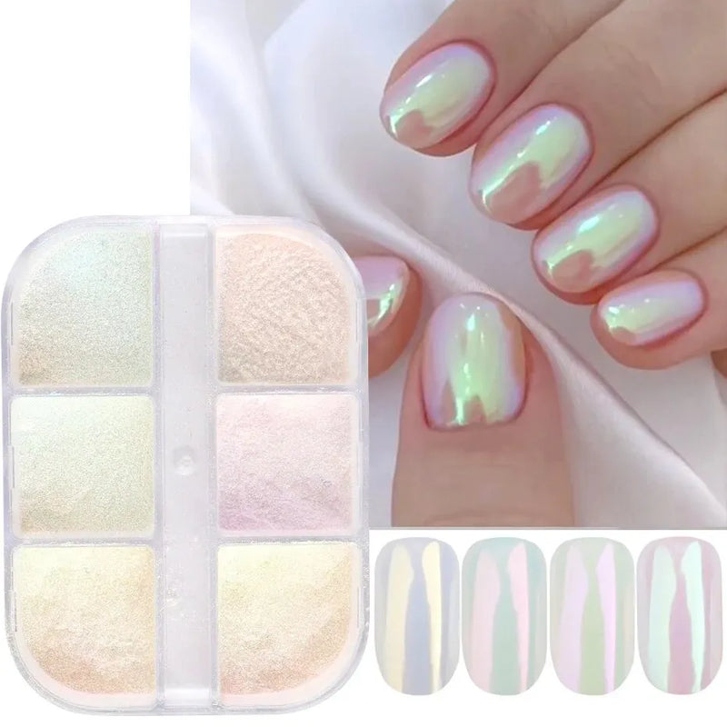 Moonlight Mirror Nail Powder – Aurora Chrome & Pearl Effect Pigment (6 Colours)