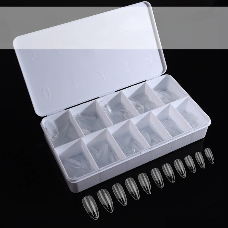 550pcs/Box Clear Acrylic Long Fake Nails – Almond, French, Coffin, Full Half Cover False Nail Tips