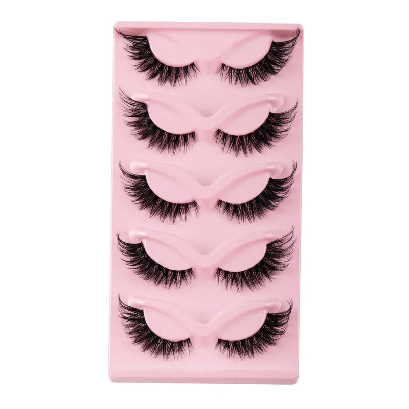 5 Pairs Cat Eye Faux Mink Lashes – Natural Winged Eyelashes