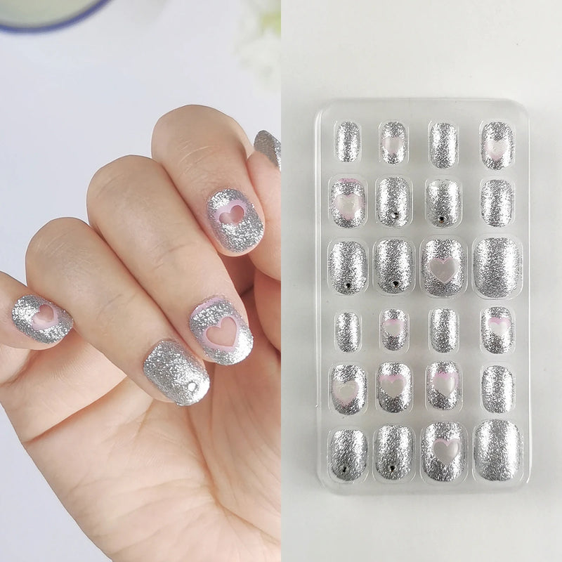 24Pcs Kids Press-On Nails – Glitter Bling Fake Nail Tips, DIY Manicure for Girls Aged 6+