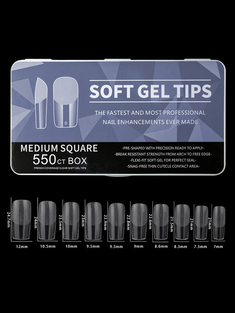 550pcs Soft Gel Coffin Nail Tips – Long Half-Matte Full Cover False Nails for DIY Acrylic Manicures