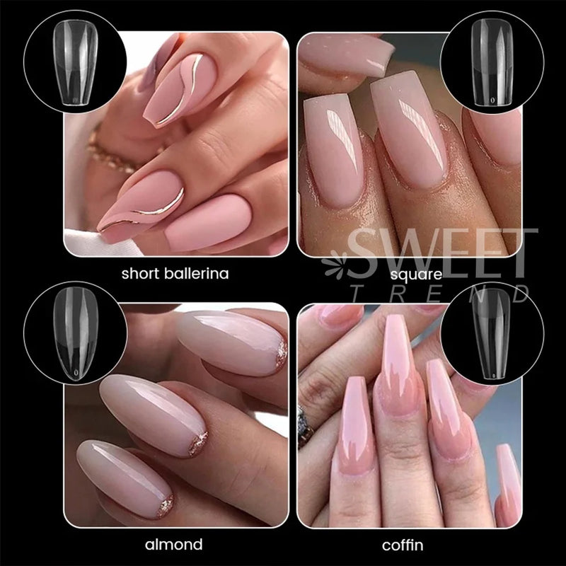 550pcs Soft Gel Nail Tips – Medium Short Almond & Coffin Full Cover Matte Extension for DIY Manicure