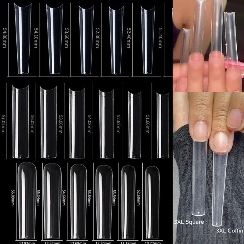 120PCS 3XL Extra Long Square Straight Nail Tips – Full Cover Clear Acrylic Press-On Nails