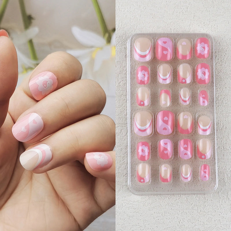 24Pcs Kids Press-On Nails – Glitter Bling Fake Nail Tips, DIY Manicure for Girls Aged 6+