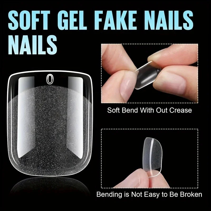120PCS Soft Gel Short Square False Nails – Half Matte Acrylic Nail Tips for DIY