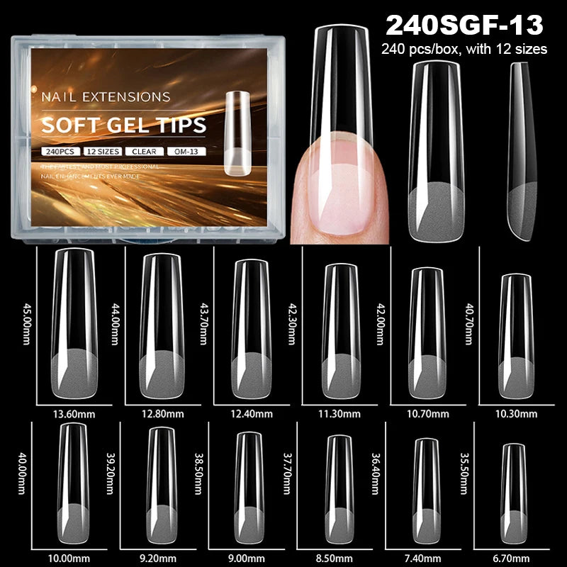 240pcs Luxury Soft Gel False Nail Tips – Semi-Matte Full Cover Artificial Extensions