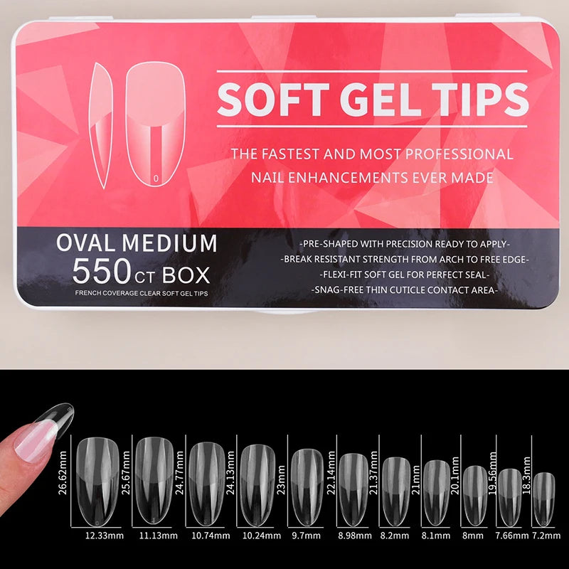 550pcs Soft Gel Nail Tips Set – Full Cover Matte Press-On Tips in Almond & Coffin Shapes