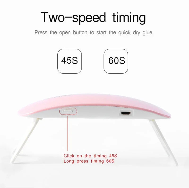 Portable Mini USB 6W Nail Drying Lamp – LED/UV Gel Polish Curing Light for Home & Travel Use