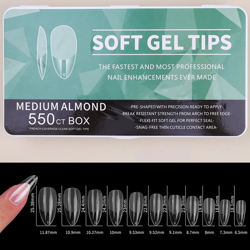 550pcs Soft Gel Nail Tips Set – Full Cover Matte Press-On Tips in Almond & Coffin Shapes