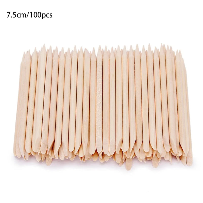 50/100pcs Orange Wood Cuticle Pushers – Dual-End Nail Art Sticks for Manicure & Pedicure Care