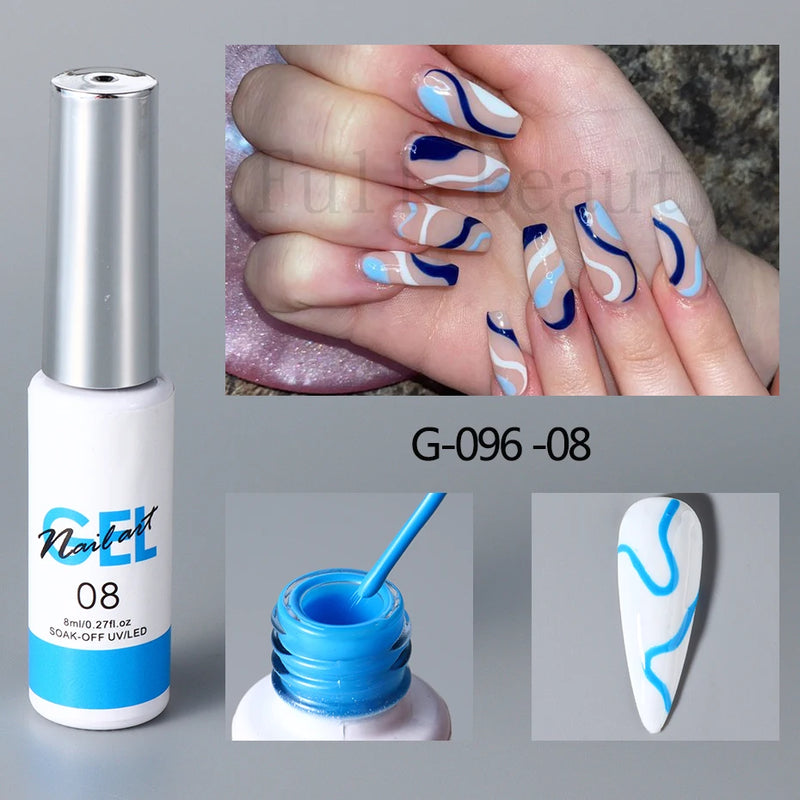 Champagne Gold & Silver Glitter Liner Gel – 5ml Super Bright French Line Nail Art Polish