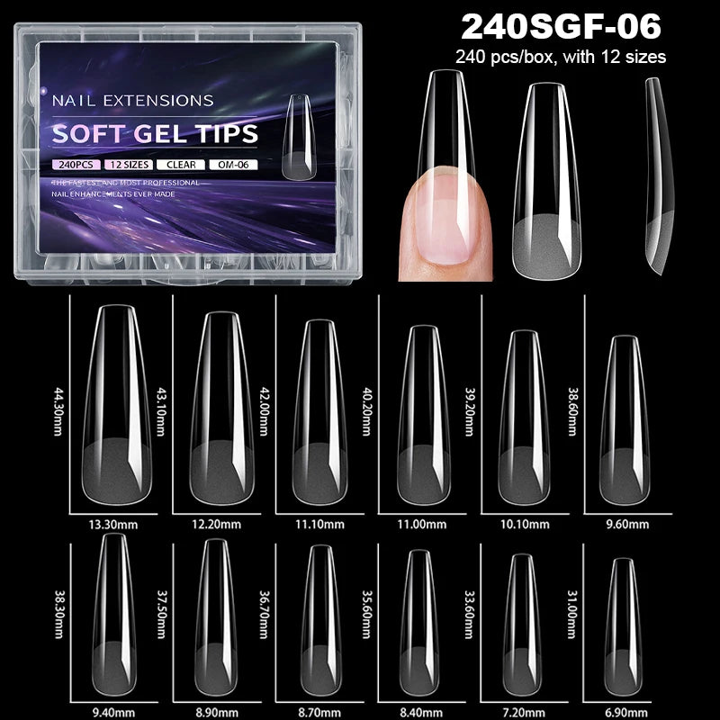 240pcs Luxury Soft Gel False Nail Tips – Semi-Matte Full Cover Artificial Extensions