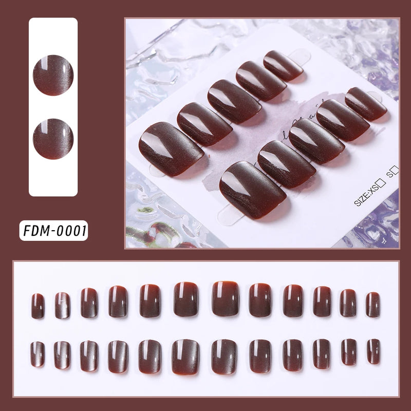 24PCS Medium Long French Acrylic Fake Nails – Full Cover Ballet Press-On Nail Tips, Removable Set