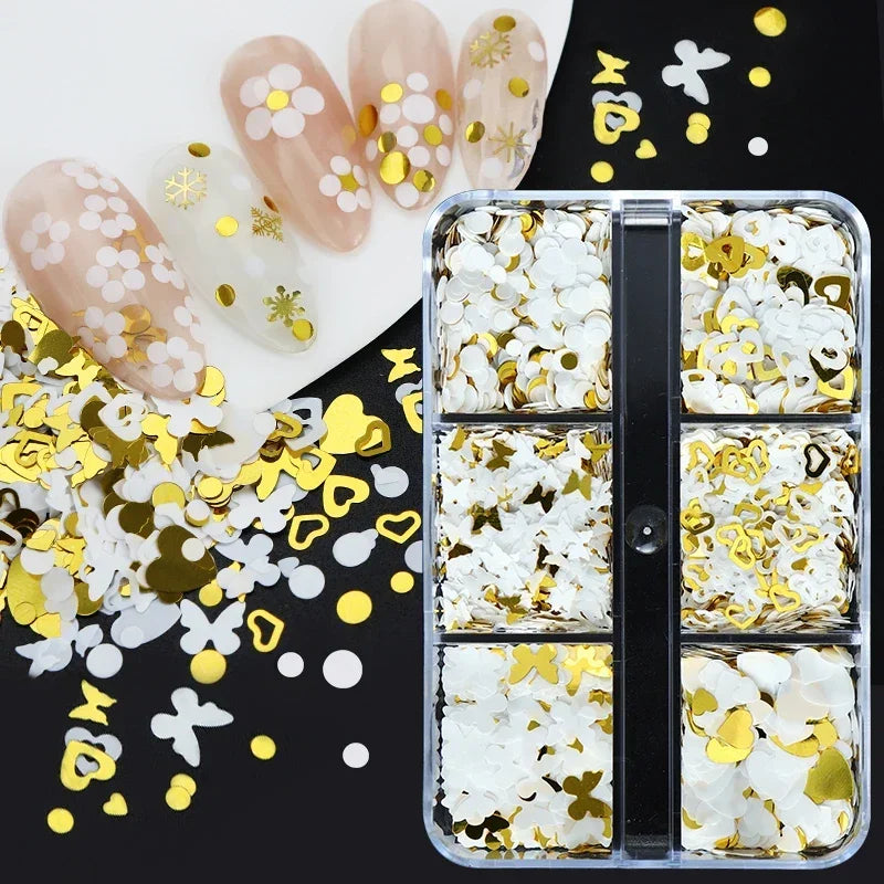 White Snowflake Nail Art Glitter Sequins Holographic Snow Flakes Slices Winter Christmas Nail Art
