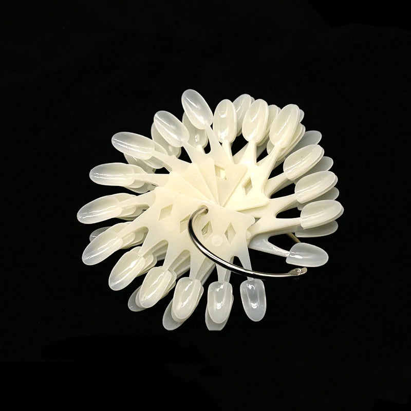 50PCS Oval Fan Nail Swatch Tips – Clear & Natural Nail Display for Gel Polish Practice