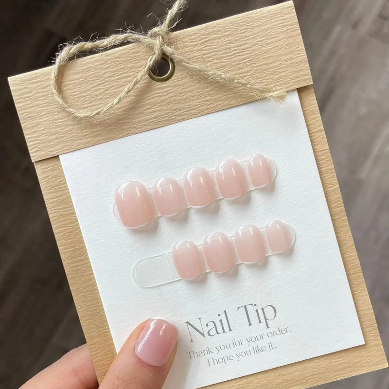 10Pcs Handmade Short Press-On Nails – Pure Colour French Round Full Cover False Nails with Glue