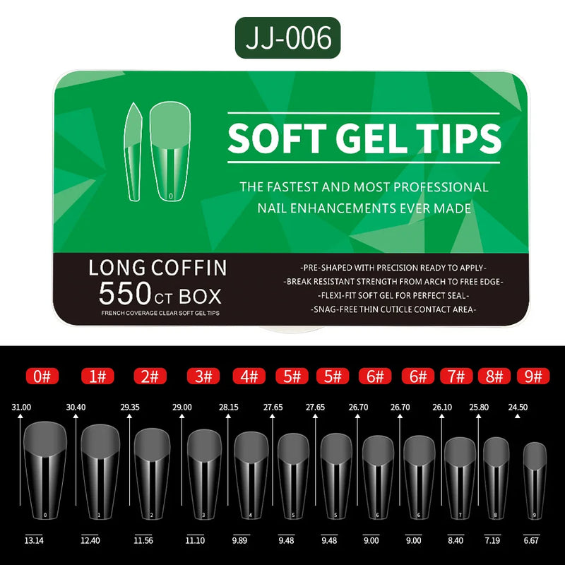550PCS Soft Gel Nail Tips – Full Cover False Acrylic Nail Tips for Extensions, Short & Medium Shapes