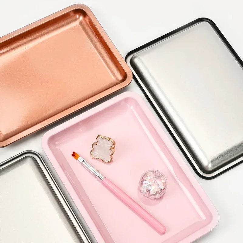 Stainless Steel Cosmetic Storage Tray Nail Art Equipment Plate Tray False Nails Dish Tools