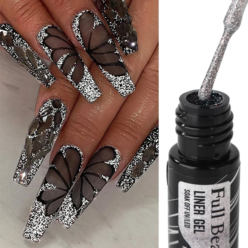 Champagne Gold & Silver Glitter Liner Gel – 5ml Super Bright French Line Nail Art Polish