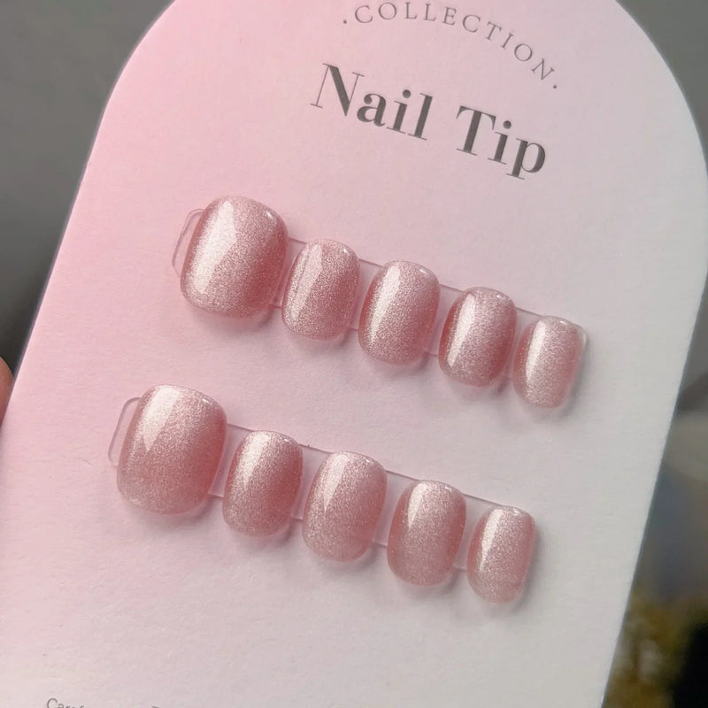 10Pcs Handmade Short Press-On Nails – Pure Colour French Round Full Cover False Nails with Glue