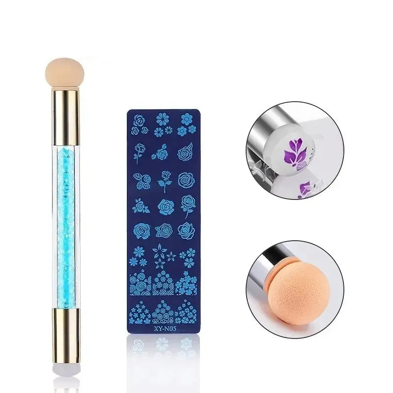 Nail Stamping Plates Set with Silicone Stamper Brush – Flower & Geometry Transfer Templates
