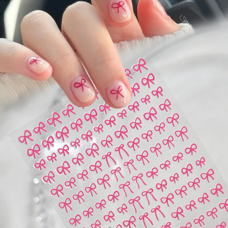 6 Sheets Ribbon Bowknots Nail Stickers - Cute 3D Bow Decals in Gold, Silver & Pink
