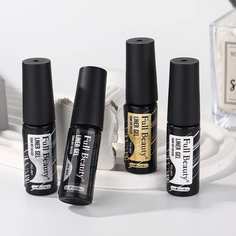 Champagne Gold & Silver Glitter Liner Gel – 5ml Super Bright French Line Nail Art Polish