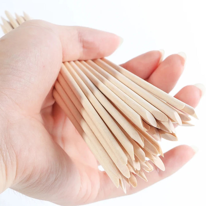 50/100pcs Orange Wood Cuticle Pushers – Dual-End Nail Art Sticks for Manicure & Pedicure Care