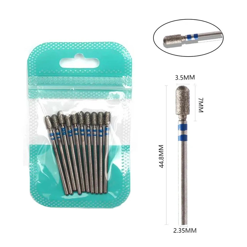 10pcs Diamond Nail Drill Bits Set – 3/32" Electric Manicure & Pedicure Milling Cutter