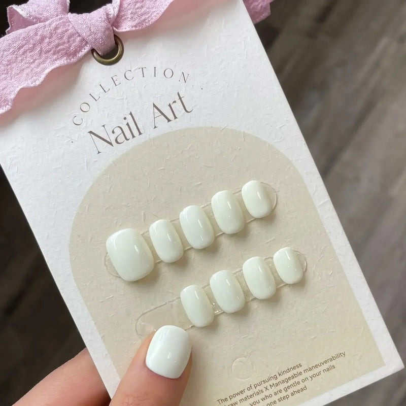 10Pcs Handmade Short Press-On Nails – Pure Colour French Round Full Cover False Nails with Glue