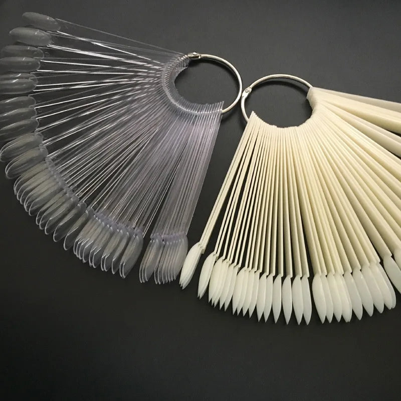50PCS Clear & Natural Nail Colour Display Tips – Fan-Shaped Practice Palette for Gel Polish