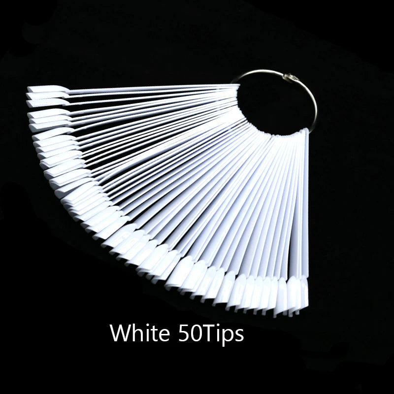 50PCS Oval Fan Nail Swatch Tips – Clear & Natural Nail Display for Gel Polish Practice