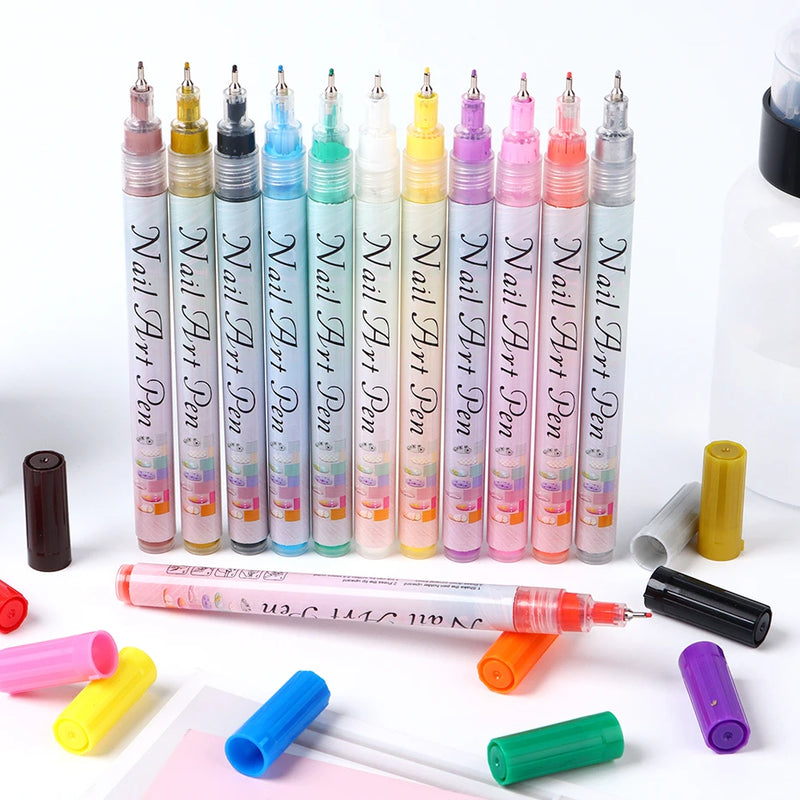 12-Piece Nail Art Graffiti Pen Set – Waterproof Nail Markers for Fine Details & Floral Designs